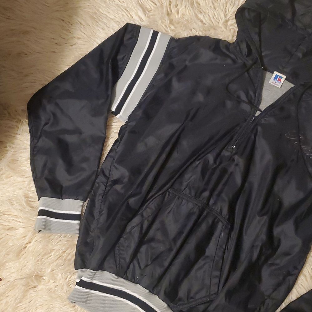 VINTAGE Russell Track Jacket Size Black Windbreaker Hoodie 1/4 Zip Porshe - Picture 2 of 8